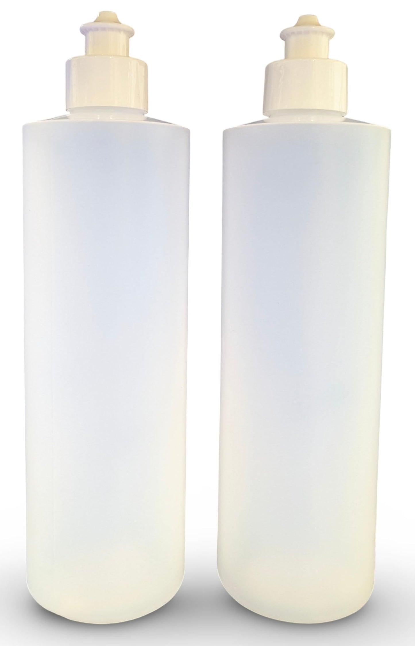 2 Pack Refillable 16 Ounce HDPE Squeeze Bottles With Push/Pull Button Top Dispenser Caps-Great For Lotions, Shampoos, Conditioners and Massage Oils-Includes our patented thread-on funnel