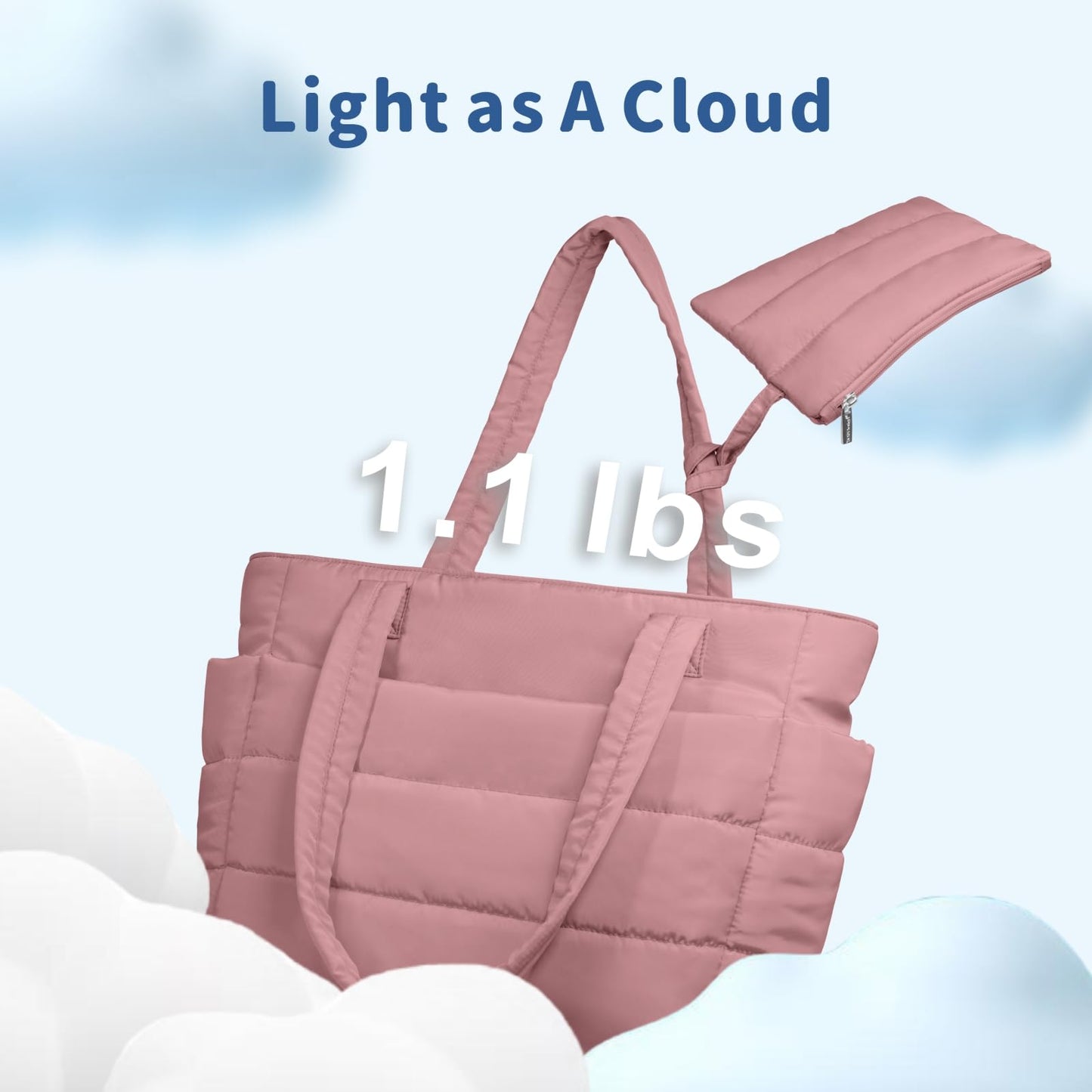 TOPDesign Puffer Tote Bag for Women, Lightweight Puffy Handbag with Compartments & Cosmetic Bag, Quilted Shoulder Bags for Work, Travel, Gym, Gifting (M Dark Pink)