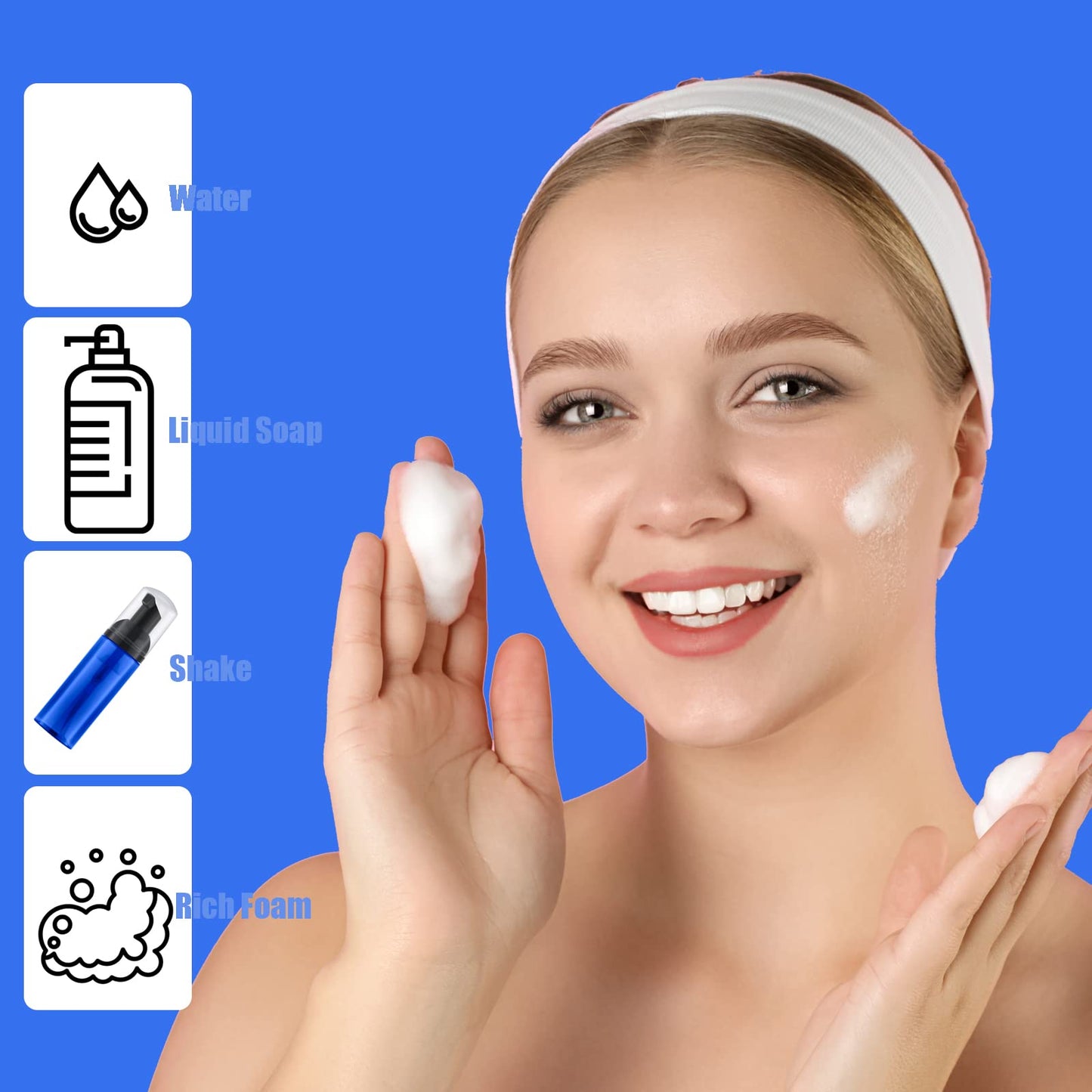 IRON BILL 2 Oz Empty Foam Pump Bottle (12PCS) Travel Foaming Soap Dispenser for Hand Soap, Lash Shampoo Cleanser (Blue)