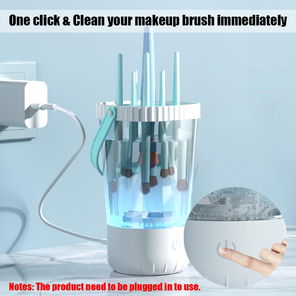 Electric Makeup Brush Cleaner, Automatic Makeup Brush Cleaning Machine with Hanging Drying Function, One Click Start Portable Makeup Brush Cleaners for Deep Cleaning Various Makeup Brushes & Tools