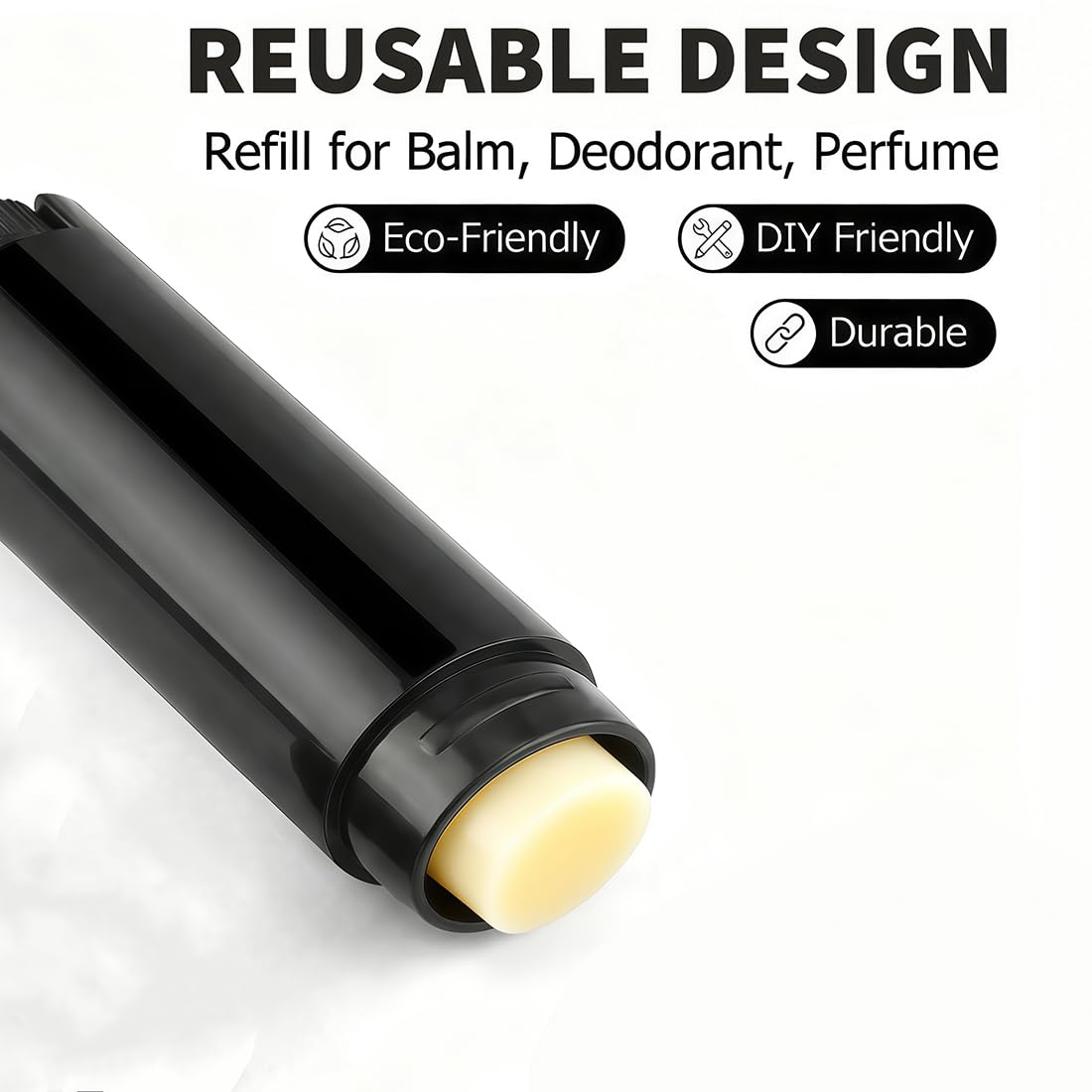 UPSTORE 50Pcs 4.5g Oval Lip Balm Tubes Empty Plastic Black Lipstick Container Lip Gloss Pipe Bottle with Twist Bottom and Top Cap for Homemade Lip Balm DIY Deodorant