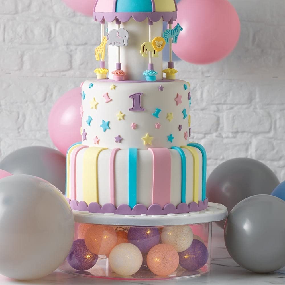 Choowin 2 Pcs Acrylic Cake Stand with Lid - Fillable, Floating, Clear, Round Cake Stand for Birthday & Wedding & Party (12 inch, 8 inch)