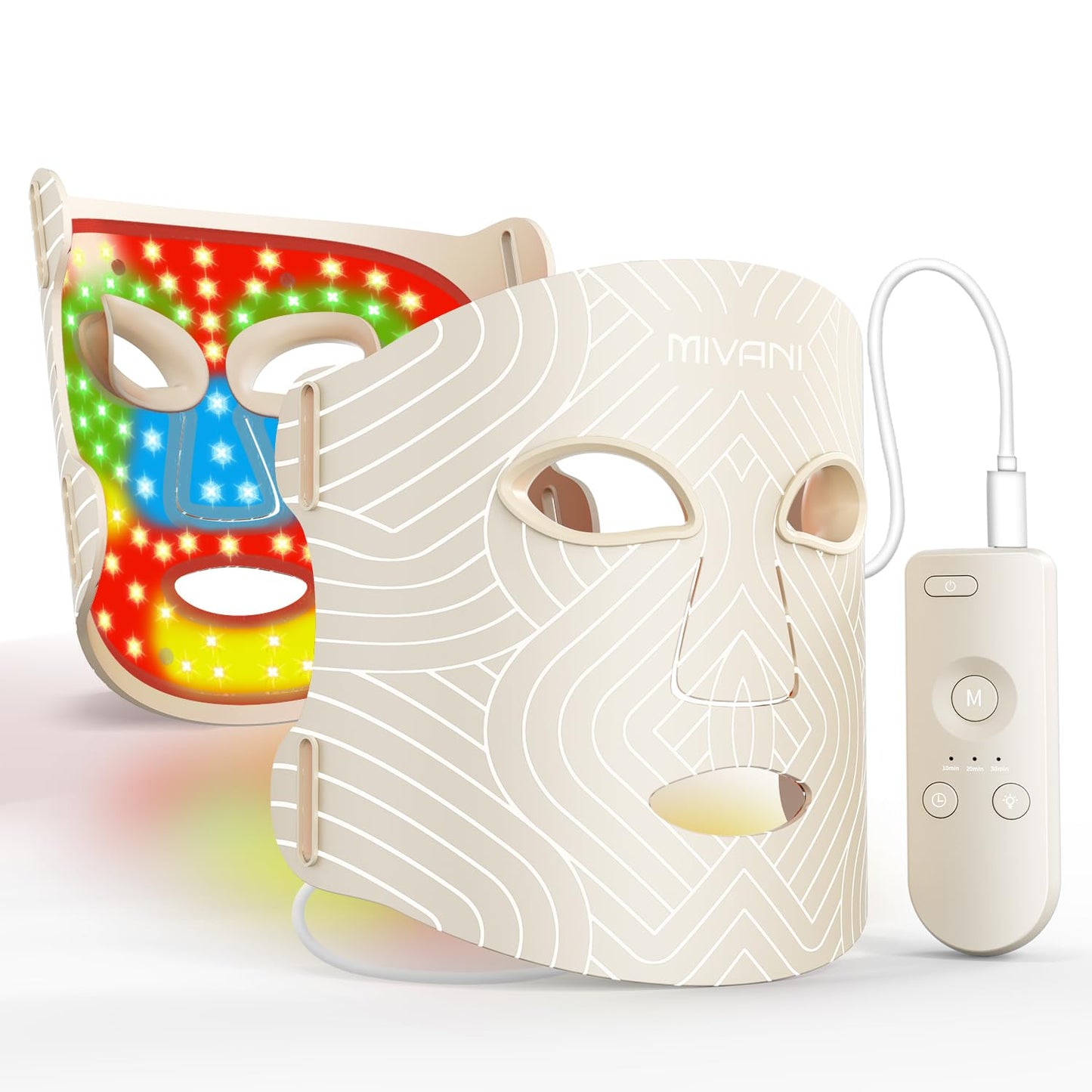 Red Light Therapy Mask for Face, 8 Modes LED Face Mask with 850nm NIR, 368 LEDs Red & Blue Light Therapy for Wrinkles Acne at Home Device, Timing Function Eye-Protection & 2600mAh Rechargeable Remote