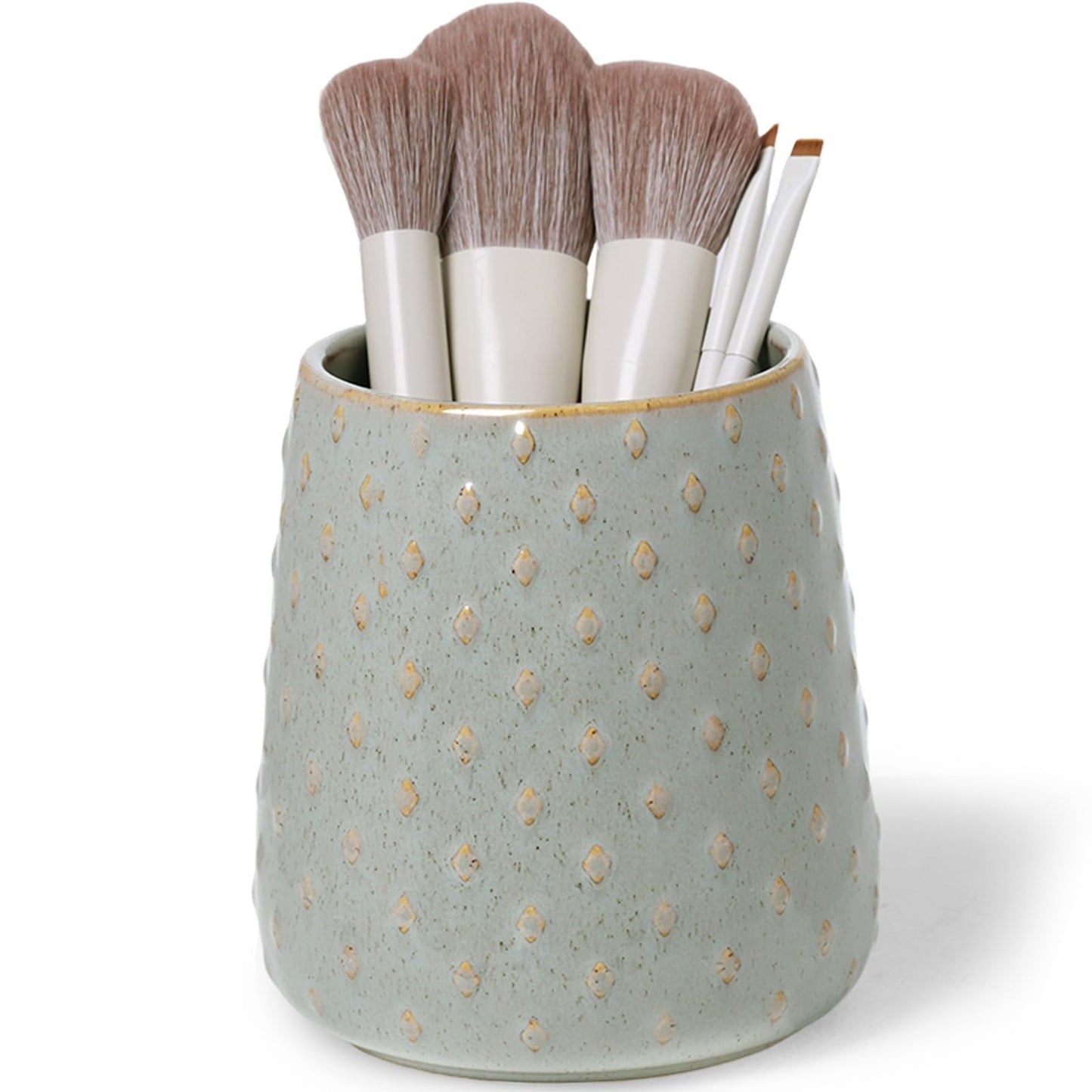 QUXIJA Ceramic Makeup Brush Holders Bathroom Vanity, Brushes Cup (Vintage Grey)