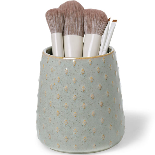 QUXIJA Ceramic Makeup Brush Holders Bathroom Vanity, Brushes Cup (Vintage Grey)