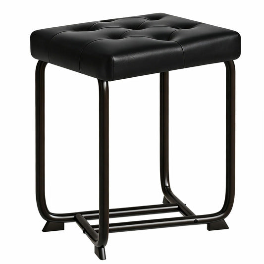 BEWISHOME Black Vanity Stool, Leather Vanity Stool, Small Stool Chair for Vanity, Square Ottoman Foot Stool, Makeup Vanity Chairs with Thick Padded Seat for Bathroom, Bedroom, Entryway, KFD01B