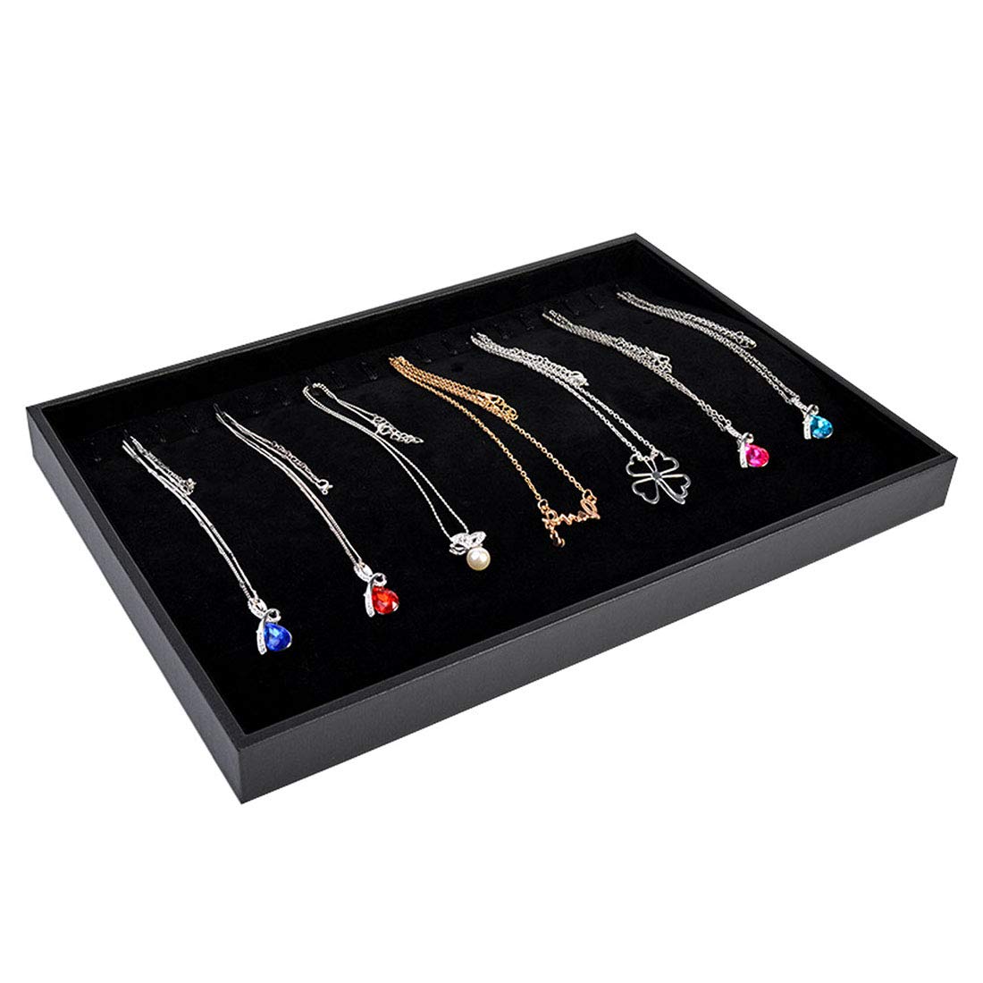Black Velvet Stackable 20 Hooks Necklace Jewelry Tray Showcase Display Organizer Holder for Dresser Decorative Storage Box Case Single Plate for Little Girls Accessary, Women Long Hand Chains jewels