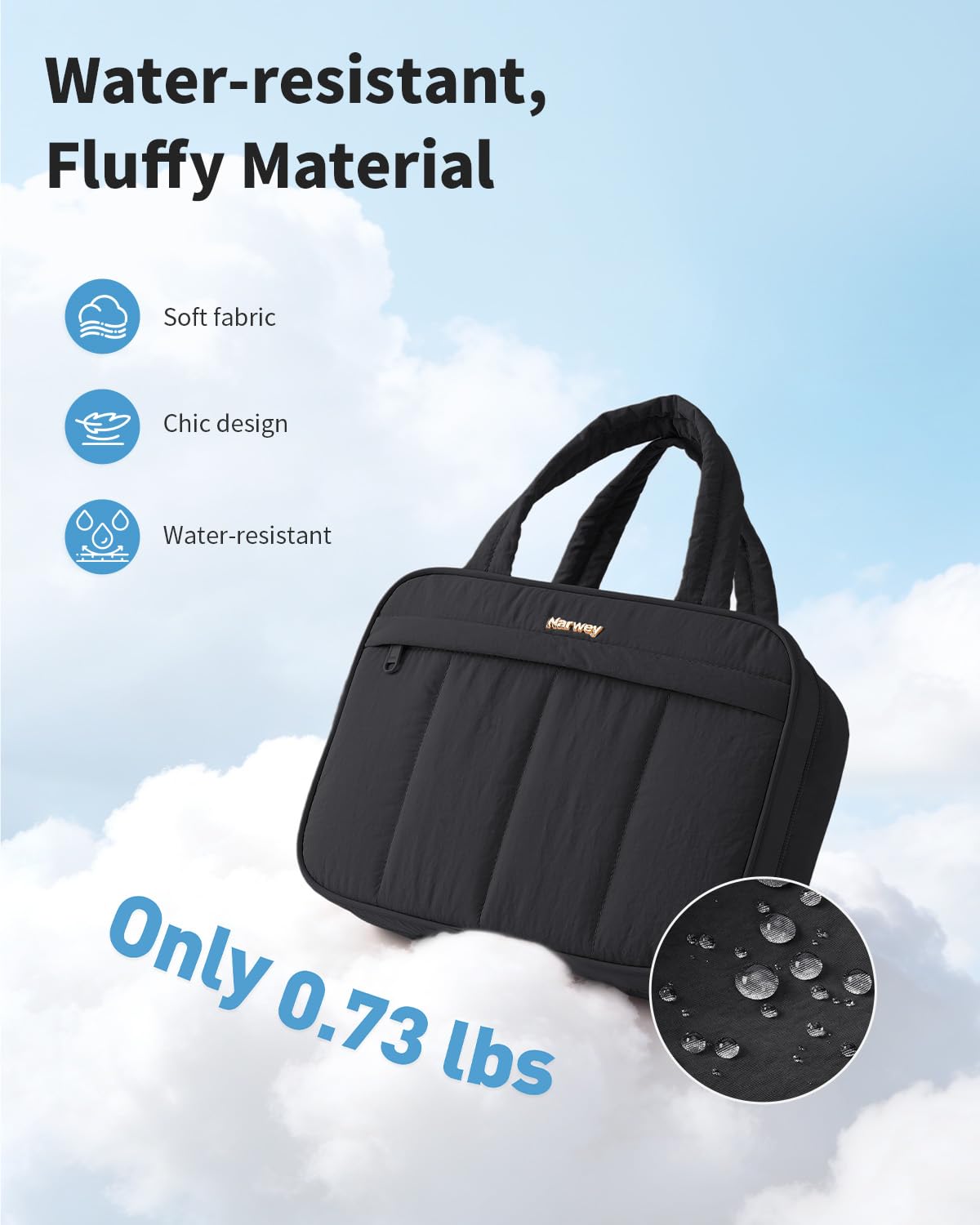 Narwey Hanging Travel Toiletry Bag for Women, Quilted Makeup Bag Organizer with Handle, Travel Bathroom Bag, Portable Toiletries Bag for Essentials, Accessories, Brushes, Cosmetics (Black)