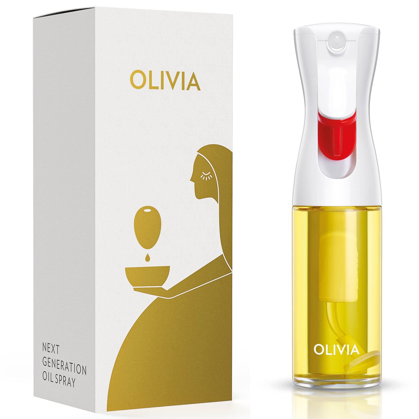 OLIVIA SIGNATURE Advanced Kitchen Oil Sprayer with Flairosol Technology, Fine Mist & Portion Control, Refillable Glass Olive Oil Cooking Spray Bottle for Air Fryer, Salad, BBQ, 130ml (White Print)