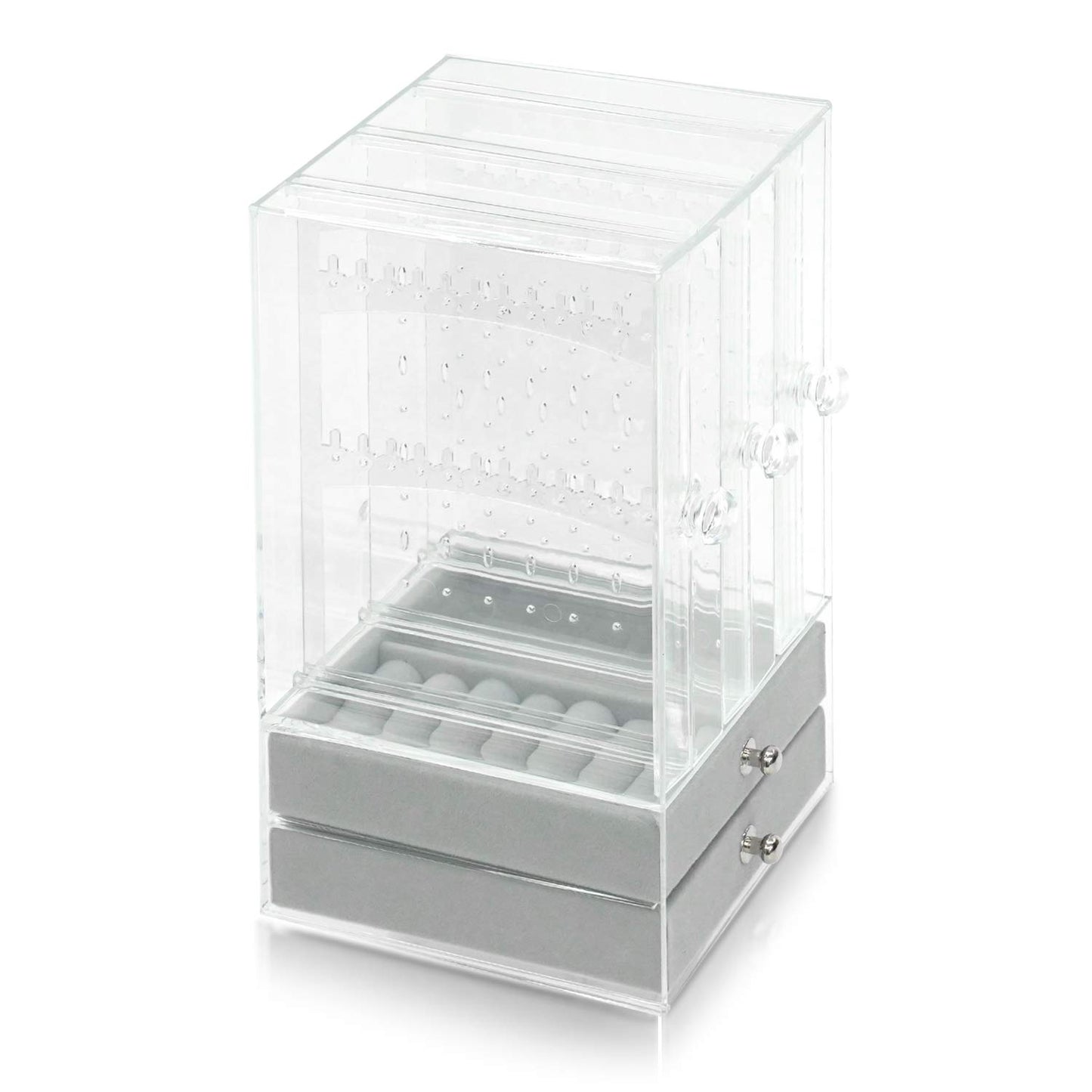 DOZZZ Acrylic Jewelry Organizer Box with 5 Drawers for Women, Clear Earring Holder Storage Display Stand Rack for Rings Necklace Bracelet