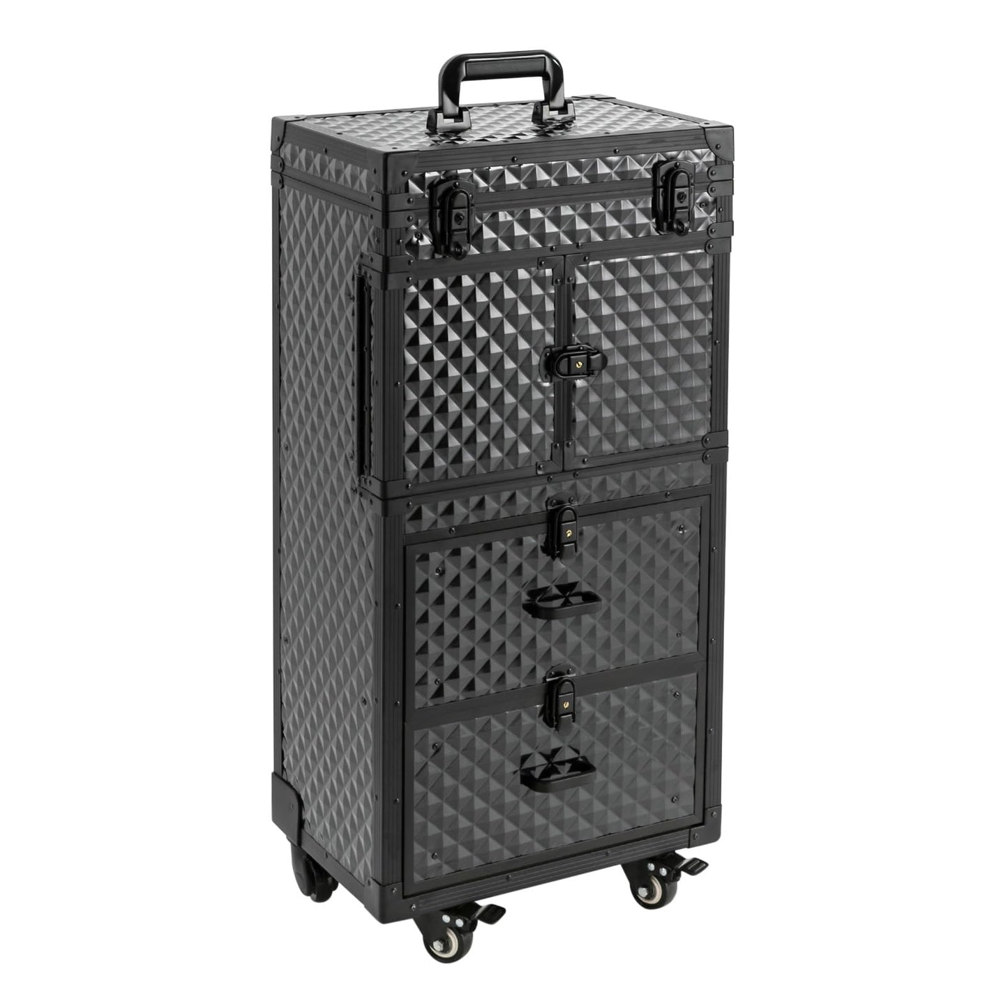 Kebayuneth Rolling Lockable Makeup Train Case, Hairdressing Travel Case with Wheels, Large Storage Cosmetic Trolley Makeup Rolling Train Case with Hairdryer Holder for Families, Barber Stores