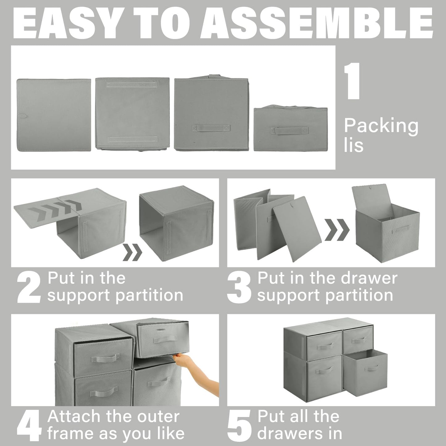 Weysat Stackable Under Dorm Bed Storage Container 18.5'' x 23.6'' Foldable Closet Drawer Organizer Fabric Storage Cube Bins for Clothes Dorm Essentials College Closet Bedroom Living Room Nursery(Gray)