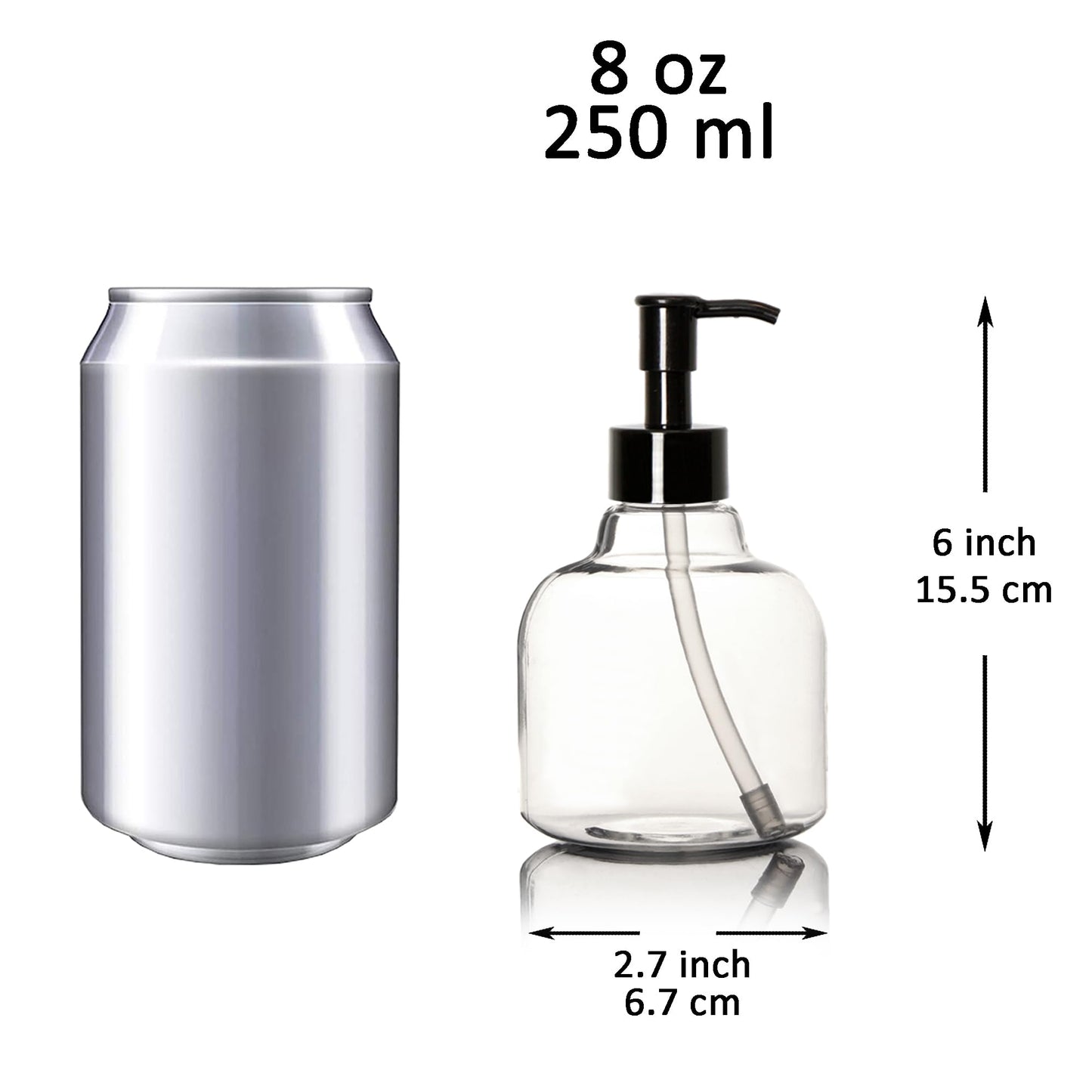 Youngever 6 Pack Plastic Pump Bottles, Clear Refillable Plastic Pump Bottles with Travel Lock (8 Ounce)