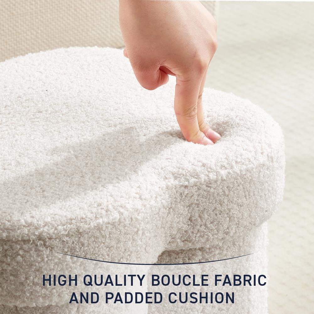 Ornavo Home White Boucle Storage Ottoman Cube – Flower-Shaped Footstool with Hidden Storage, Faux Teddy Fur Foot Rest for Living Room, Bedroom & Dorm, 12" Inch