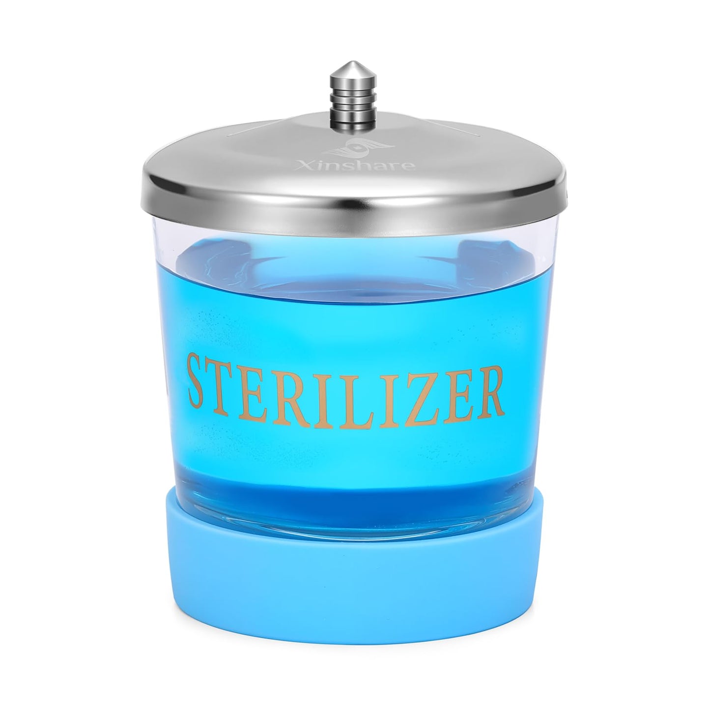 Xinshare Nail Tool Disinfectant Jar, 5Oz Glass Durable Manicure Pedicure Implements Sterilizer Container,Salon Storage & Organizer for Nail Art Tools Beauty Centers Equipment Cleaning, Blue