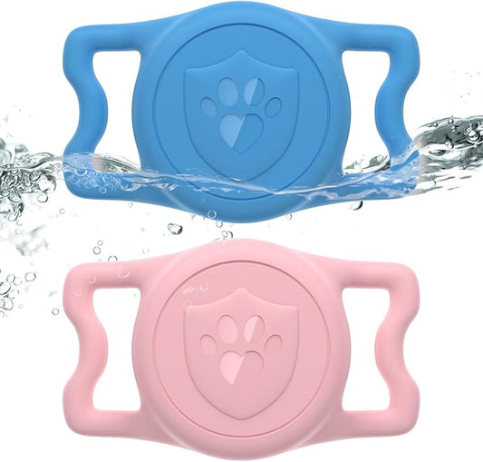 for AirTag Dog Collar Holder, Dog Air Tag Holder, IP68-Waterproof | Lightweight Silicone | Anti-Lost | Ultra-Durable | Compatible with Apple AirTags (Bule+Pink)