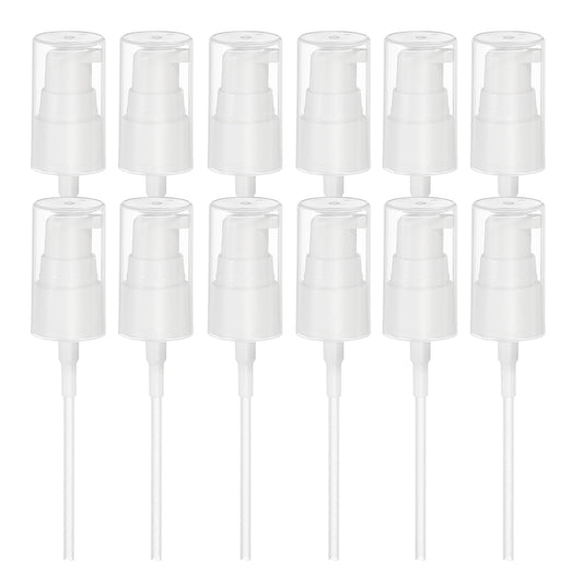 uxcell 12Pcs Dispenser Bottles Pump, Plastic Foundation Pumps Dispensers Top Replacement with Cover for 20/410 Thread Neck Size Essential Oil Lotion Cosmetic Liquid Dispensing, White