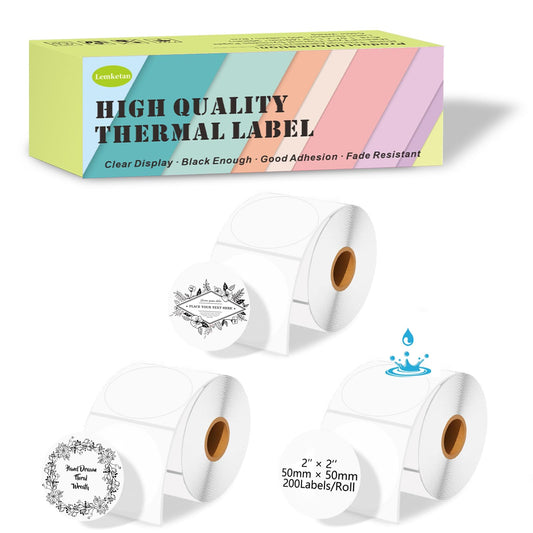 [200 Labels/Roll x 3] 50mm Circle Thermal Labels, 1.97 inch Round Label Maker Tape Refill, Weatherproof & Tear-Resistant Thermal Stickers for Phomemo M110, Supvan T50M Pro