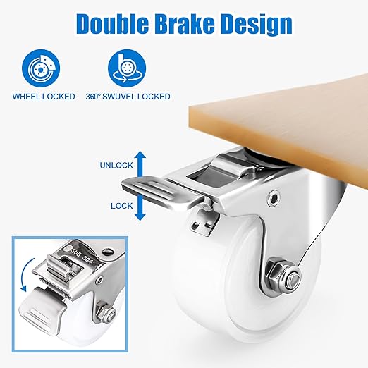 2 Inch Stainless Steel Caster Wheels with Brake, Anti-Rust Outdoor Swivel Casters Set of 4, Durable Polyamide PA Wheels for Furnitures,Labs,Restaurants