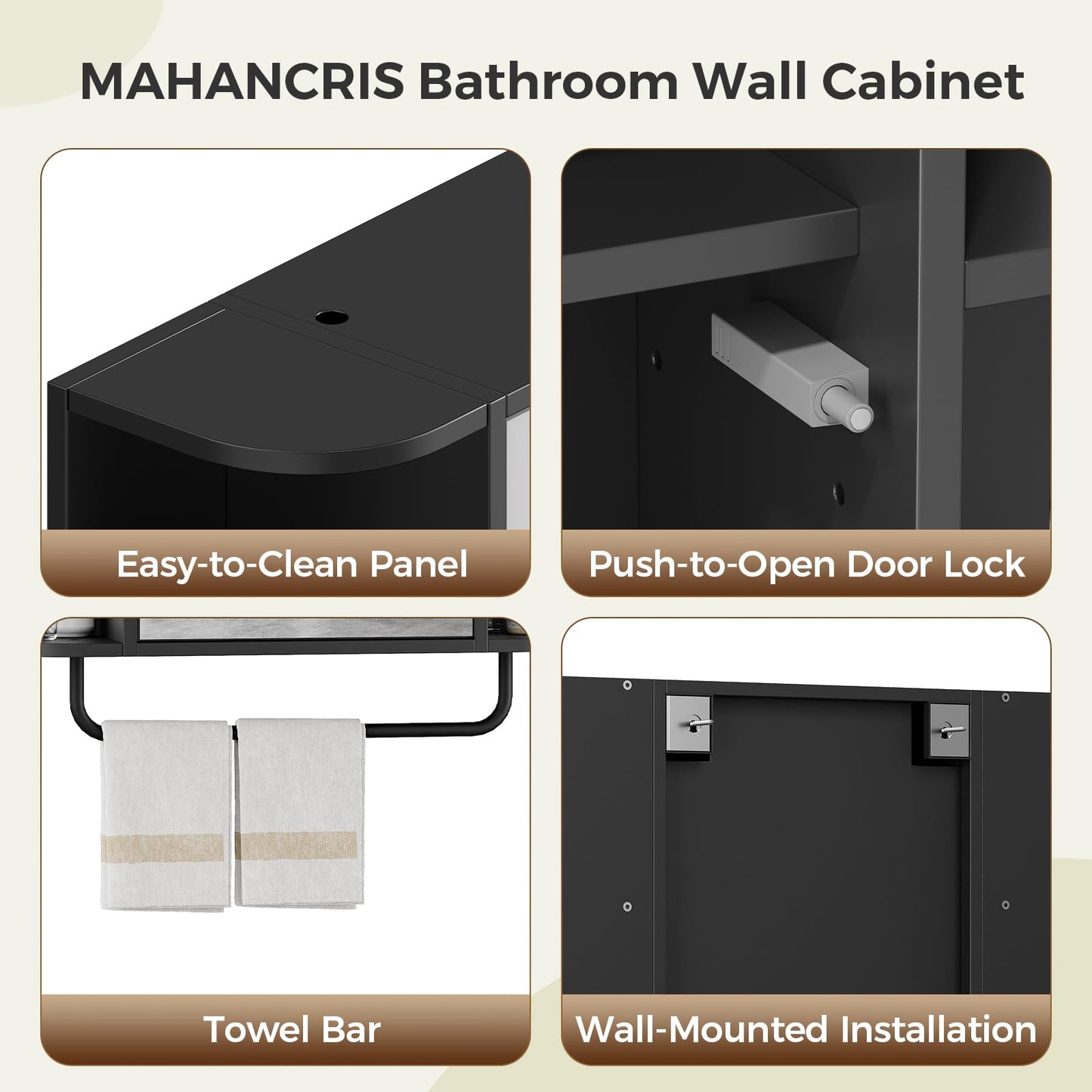 Bathroom Wall Cabinet with Mirror, Mirrored Medicine Cabinet with 3 Colors LED Light and 4 Open Shelves, Wall Mounted Over Toilet Storage Cabinets with Adjustable Shelf, 21.7"L x 6.7"W x 18.1"H, Black