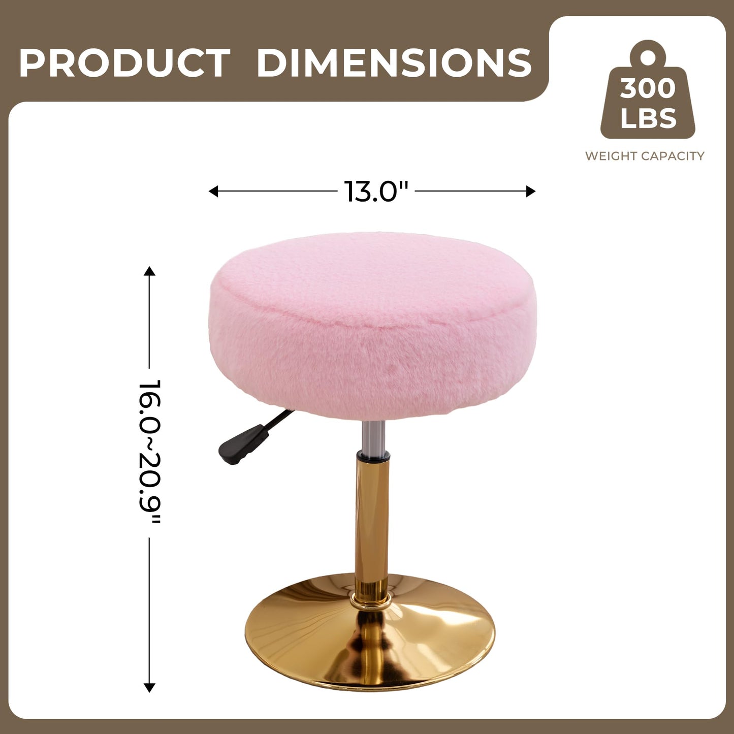 Xenothos Vanity Chair Adjustable Vanity Stool for Vanity Swivel Vanity Stool Chair Ottoman Gold Base Light Pink