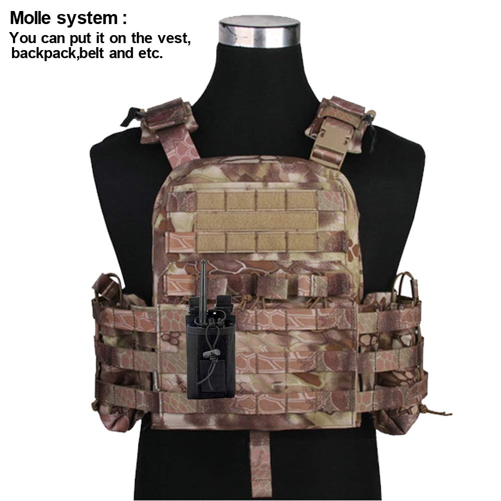 Radio Pouch - 1000D Tactical Molle Adjustable Two Way Radios Holder Bag Case for Walkie Talkies (2 Pack Black+Tan)