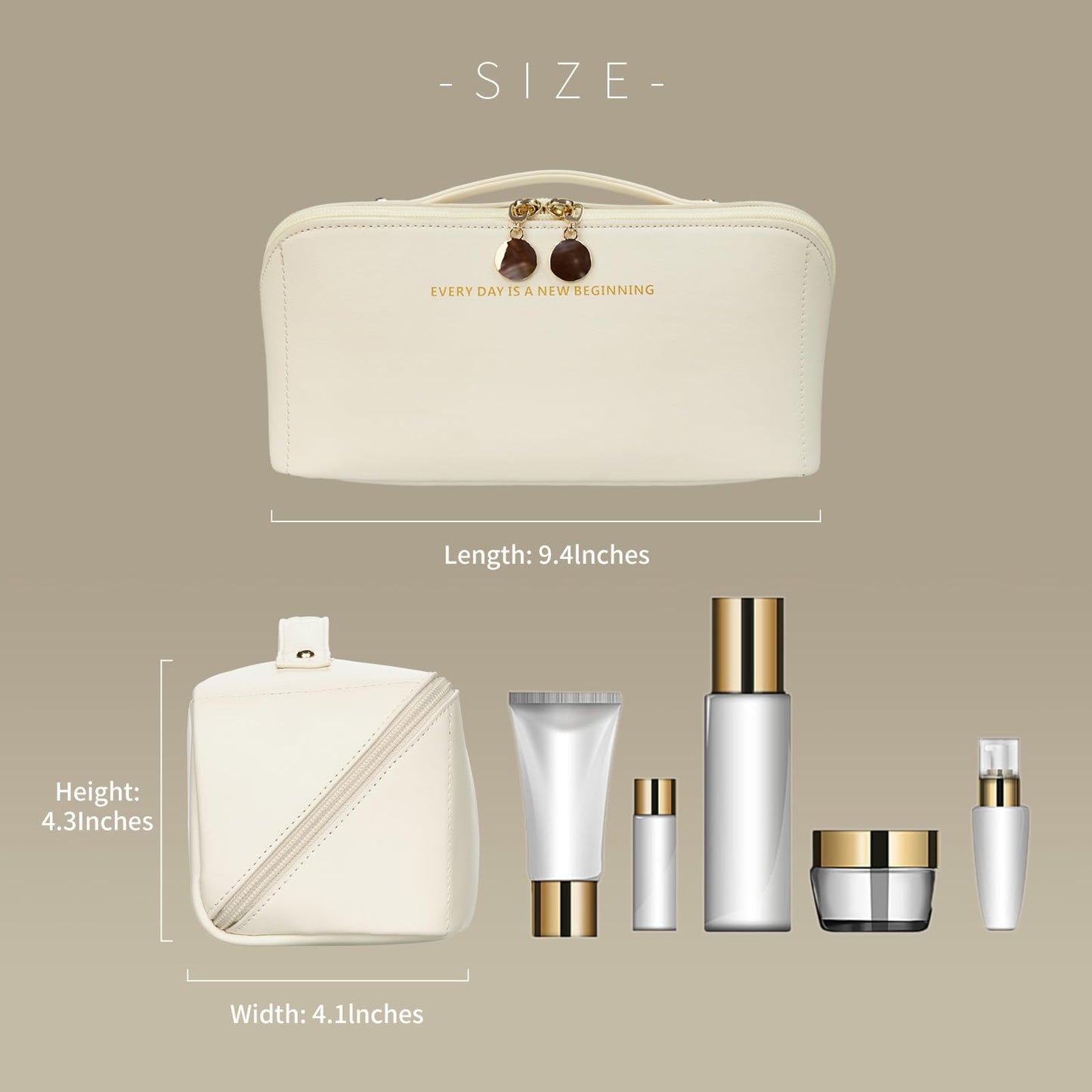 DOMAT Travel Makeup Bag For Women,Quality Waterproof Toiletry Bag,Huge Storage Space Cosmetic Bag,Multi-Functional Travel Makeup Organizer With Mirror.(Creamy white)