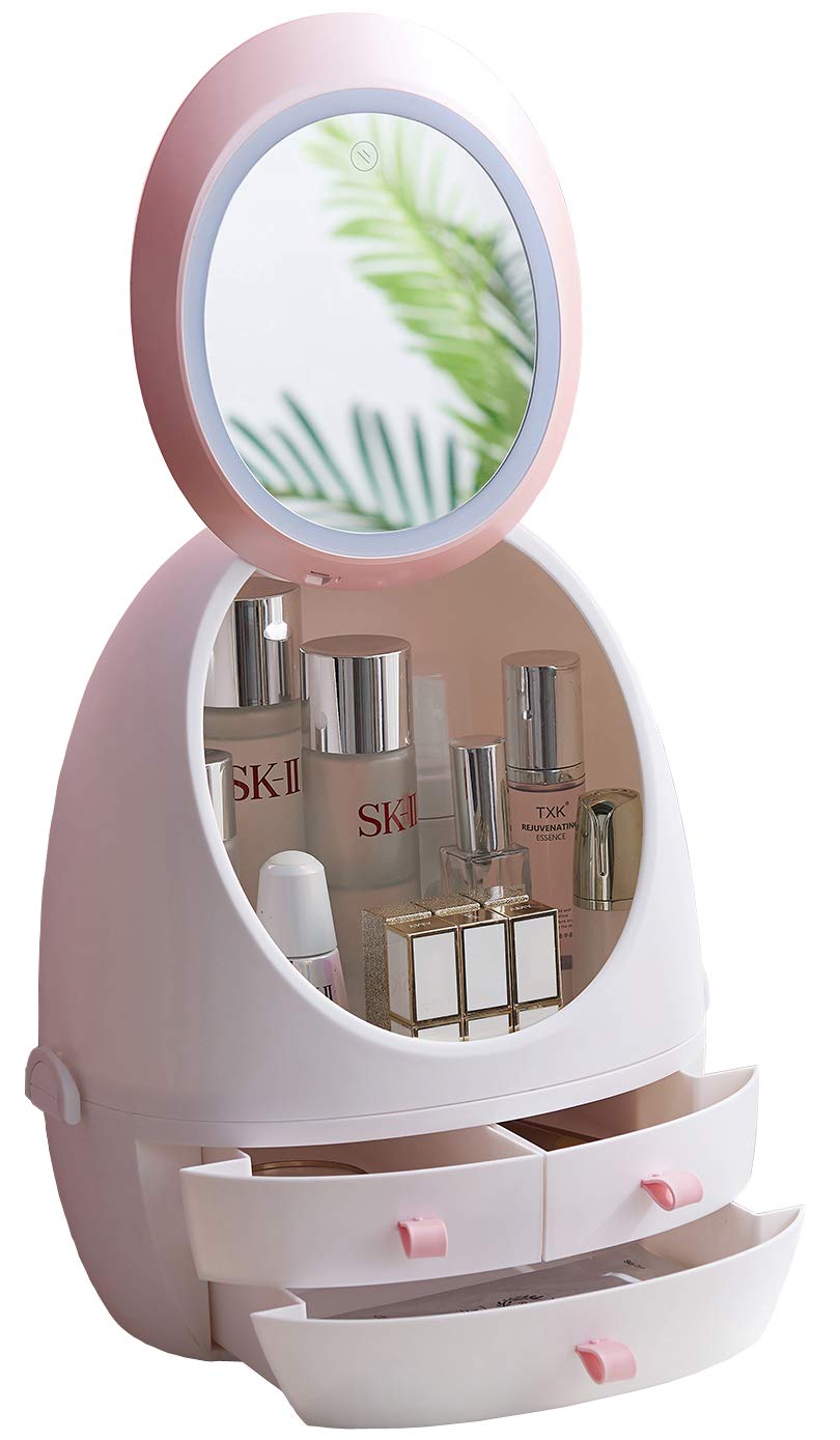 Sooyee Makeup Organizer,Bathroom Counter Organizer, Modern Jewelry and Cosmetic Display Cases with Led Lighted Mirror,Make Up Organizer Stands for Bathroom, Dresser, Vanity Countertop