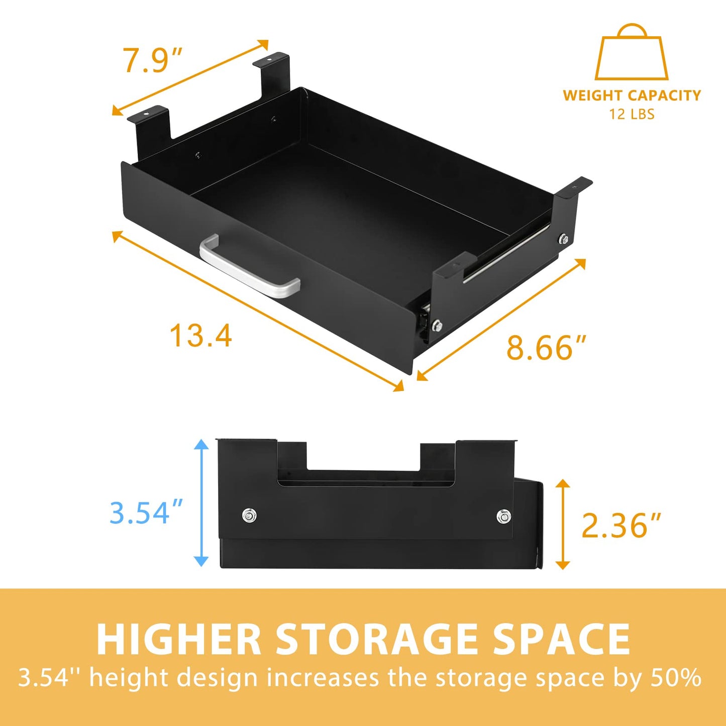 Gome Under Desk Pull-Out Drawer - Storage Organizer Office Mounted, Easy Slide-Out Pencil Drawer for Space Saving, Ideal for Sit-Stand Workstation with 1.2" High Crosspiece