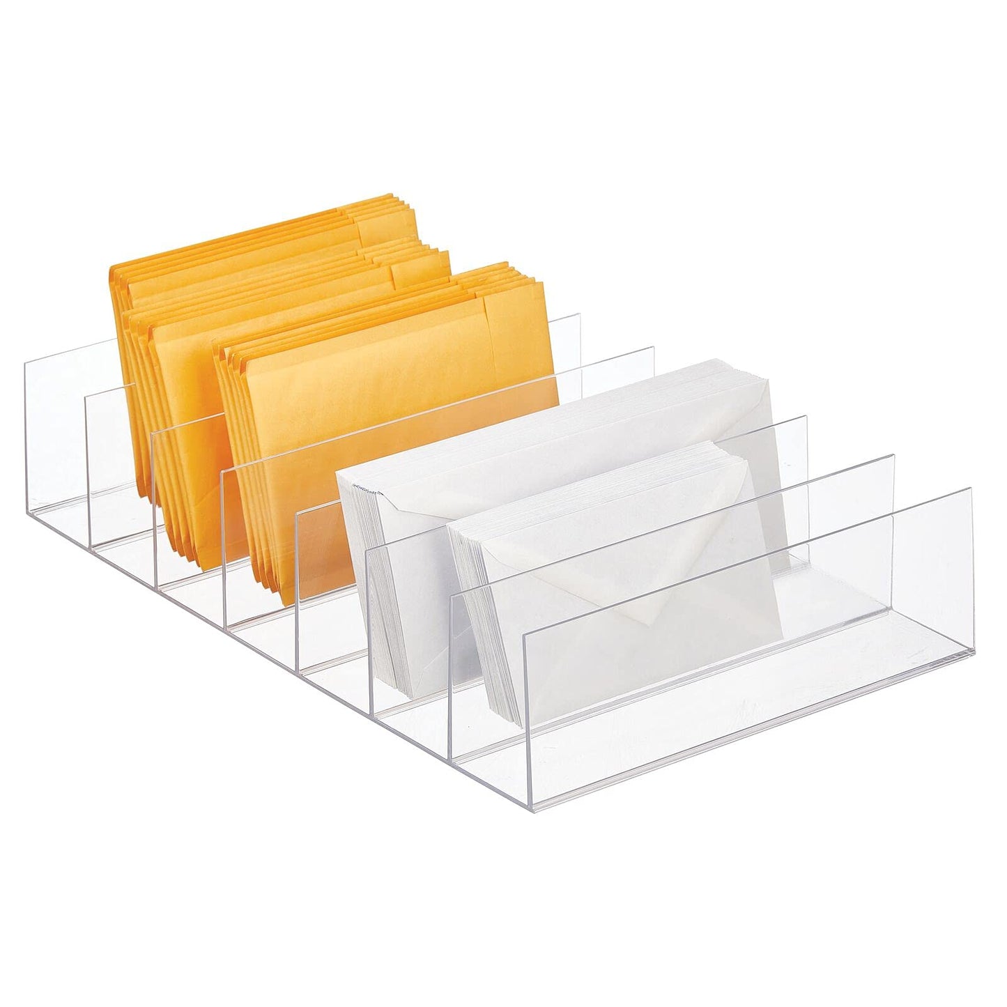mDesign Plastic Divided Clutch Organizer for Closets, Bedrooms, Dressers - Closet Shelf Storage Solution for Purses, Wallets, Bill Folds, and Accessories, 7 Sections, Lumiere Collection, 2 Pack, Clear