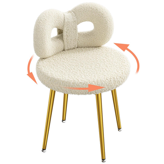 ROOMTEC Vanity Chair with Back, Swivel Makeup Chair with Upholstered and Golden Metal Legs for Living Bedroom and Makeup Room, Off-White