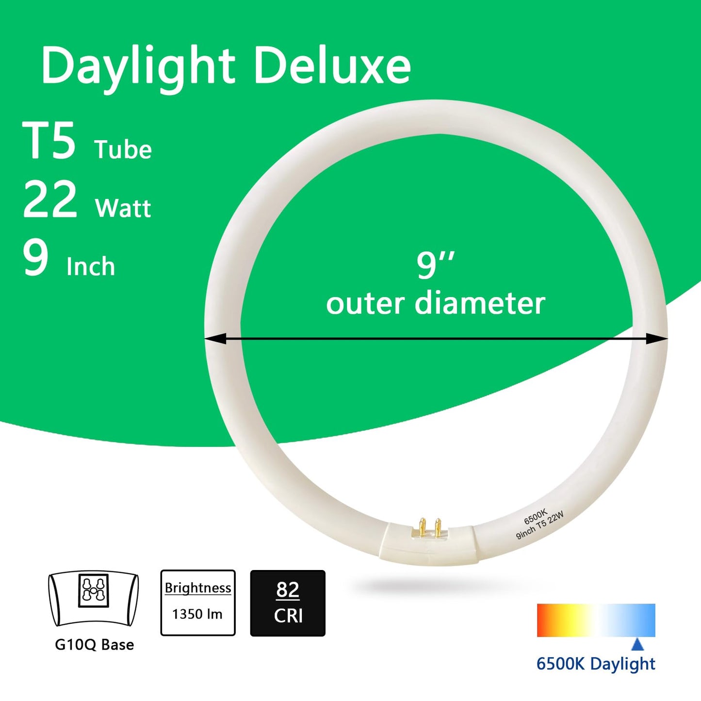 Calutite 9 Inch Dia. Circular T5 Bulb, 22W Fluorescent Daylight, Replacement for Zadro GLA, GLAW, SLWR, SLVR Makeup Mirror FB681,Inward 4 Pin Connector,6500K