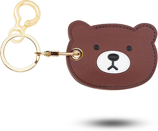Leather Keychain for Airtag, Cute Protective Keychain Holder Compatible with Apple Air Tag,GPS Item Tracker Case Cover for Keys,Bags,Pets,Luggage(Bear)