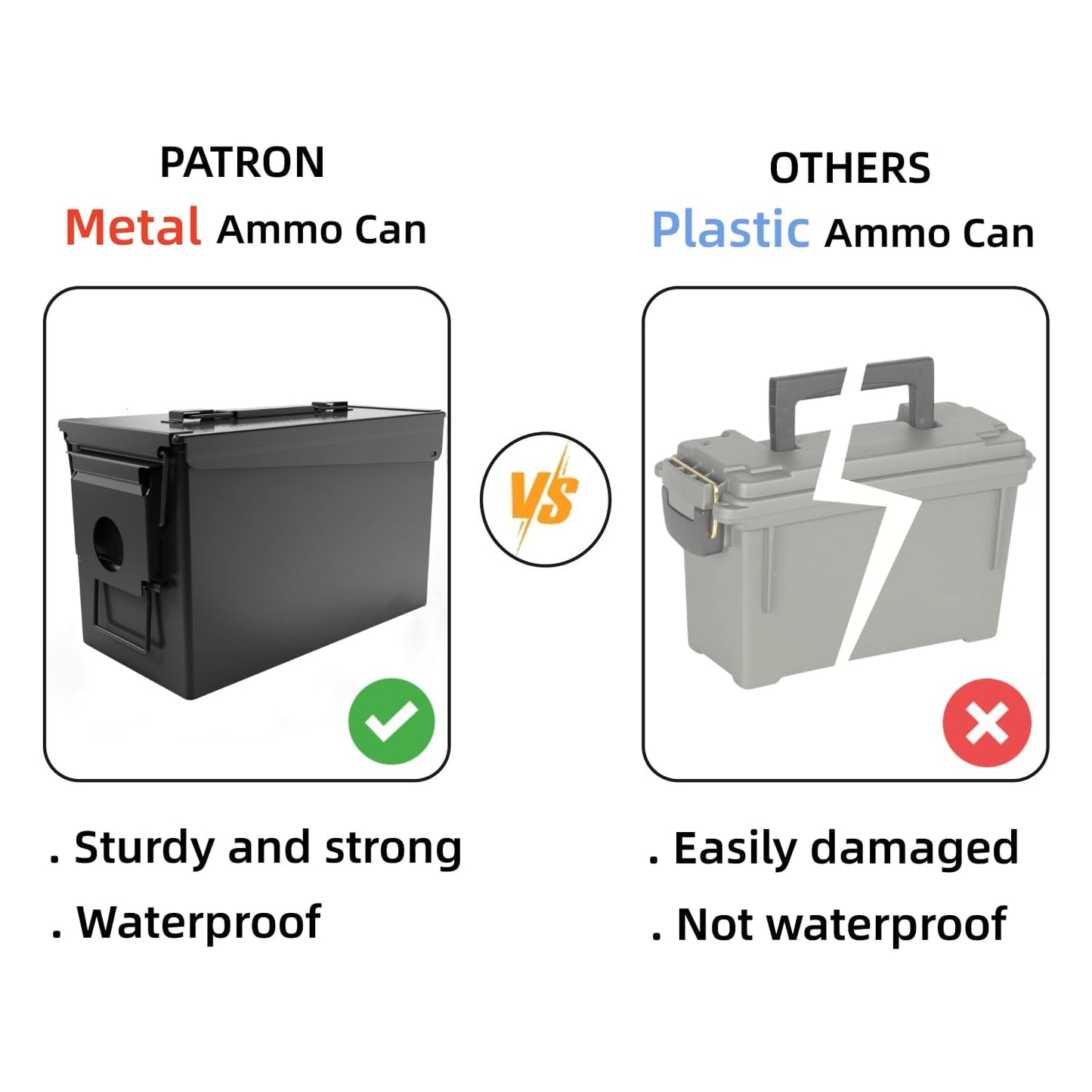 PATRON 30 50 Cal Ammo Can Metal 9mm Ammo Box Storage Crate Case for Shotgun Bullet Rifle Nerf Ammunition Waterproof Case-Gard Organizer Suit (30Cal ×4+50 Cal ×4)(Black-8pcs)