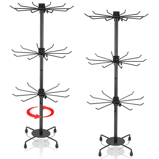 Yaocom 2 Pcs Spinning Jewelry Display Stand 3 Tier Rotating Keychain Earring Retail Rack Adjustable Fashion Counter Jewelry Tree Display Holder Organizer for Women Men (Black)