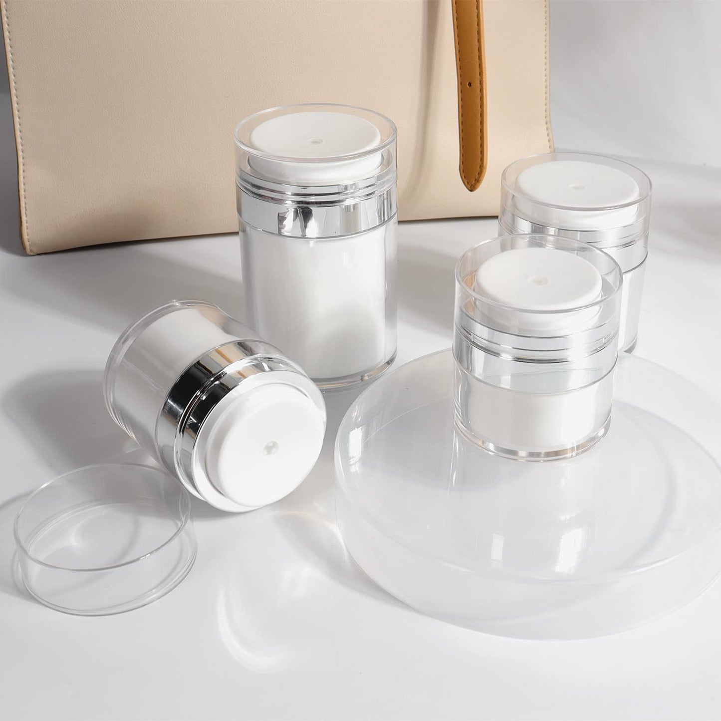 2Pack 100ml Airless Pump Jar - 3.5 Oz Moisturizer Pump Dispenser, Travel Lotion Container Vacuum Bottle for Skincare, Thick Moisturizer