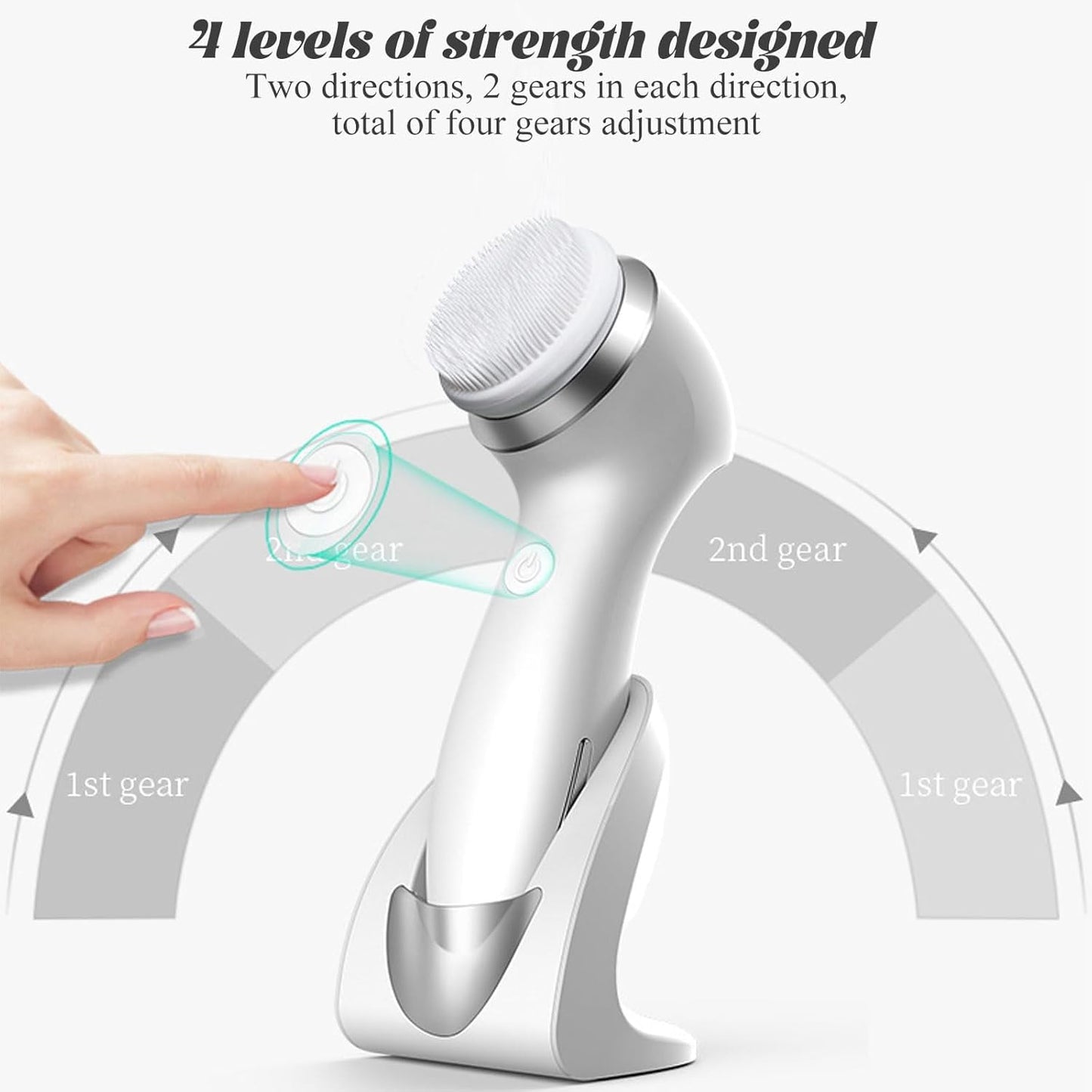 3-in-1 Rechargeable Facial Cleansing Brush – Silicone Face Scrubber with 4-Speed Settings, Deep Pore Cleanser & Exfoliator, Waterproof Face Spin Brush with Base Stand for Men & Women (White)