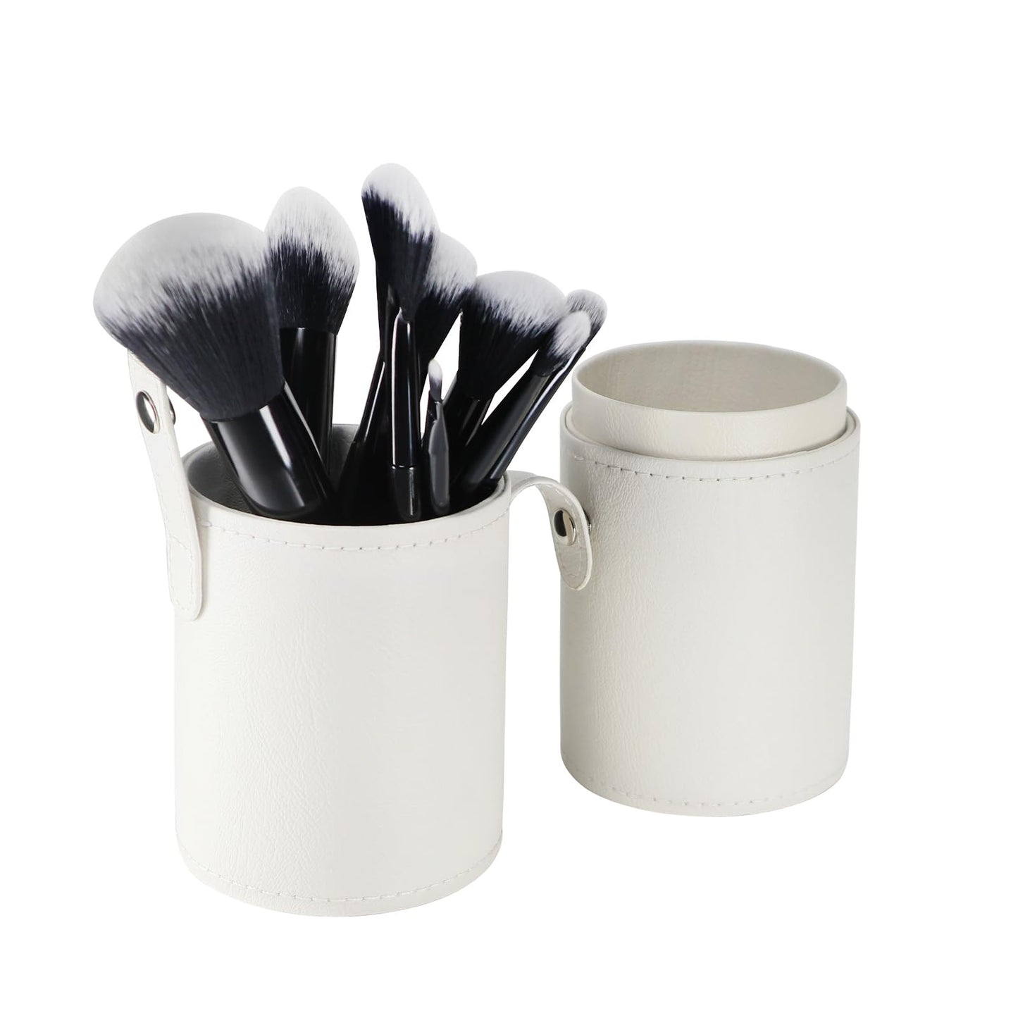 Kososuru Portable Makeup Brush Case,Pu Leather Makeup Brush Holder with Button,Travel Cup Storage Dustproof Makeup Cosmetic Bags for Women (White)