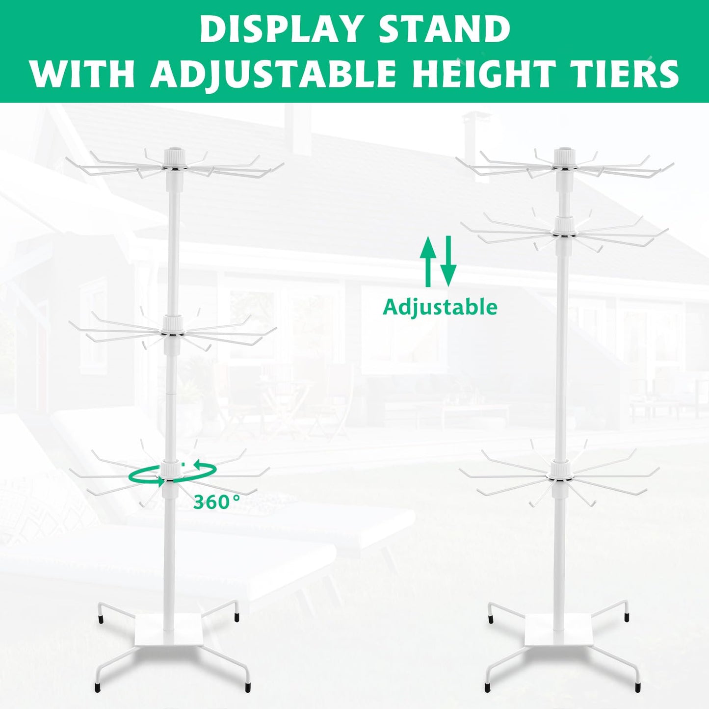 Lemecima 2 Pcs Rotating Jewelry Display Rack with Hooks Metal Earrings Display Stand for Selling Necklace (White, 3 Tires)