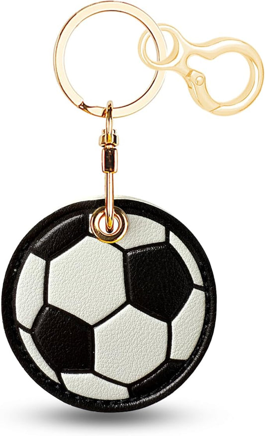 Leather Keychain for Airtag, Cute Protective Keychain Holder Compatible with Apple Air Tag,GPS Item Tracker Case Cover for Keys,Bags,Pets,Luggage(Football)