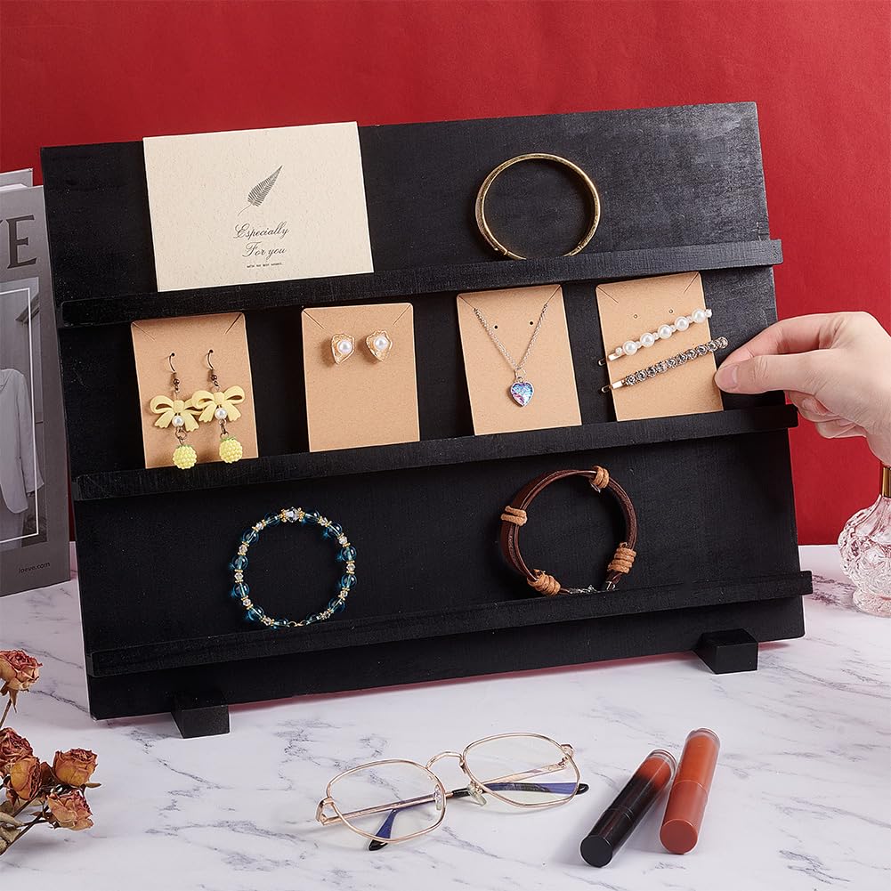 PH PandaHall 3-Tier Wooden Display Stand Earring Holder Sticker Display Retail Jewelry Display Riser Removable Showcase with Slots Earring Display Card Holder for Selling Showing Exhibition Storage