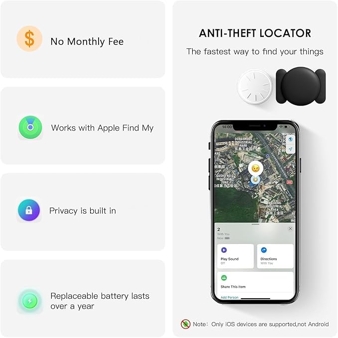 GPS Car Tracker,Tracker Device for Vehicles,No Monthly Fee Car Locator Work with Apple Find My(iOS Only),Mini GPS Tracker with Magnetic Case (Black,1PCS)