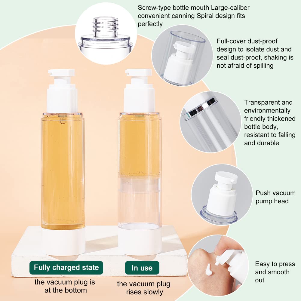 BENECREAT 4 Pack 3.4oz/100ml Airless Pump Bottles Vacuum Travel Refillable Cosmetic Bottles for Lotion Shampoo, Foundation, Essential Oil, Other Beauty Product