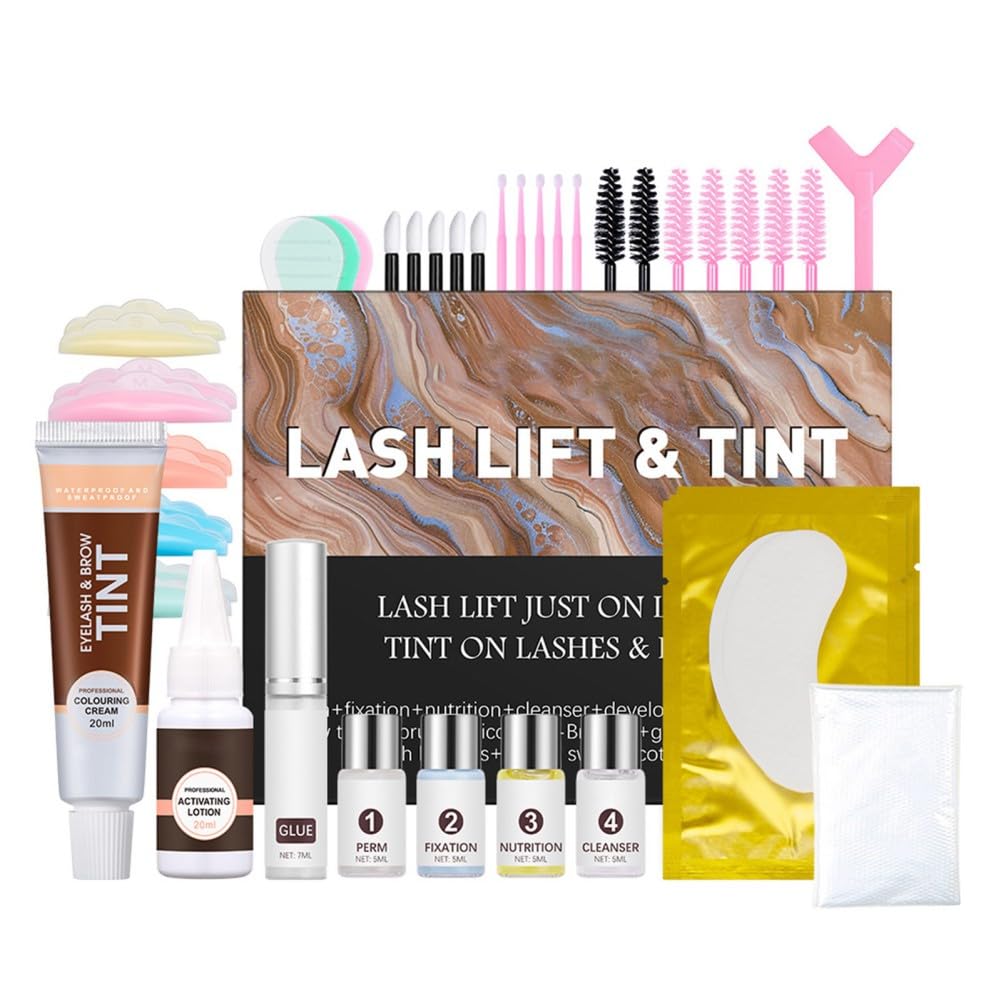 Lash Lift Kit with Black Color, Eyelash Perm Kit, Quick Curling Perming with Complete Tools, Lash Lift Kit, DIY at Home, Long Lasting for 4-6 Weeks