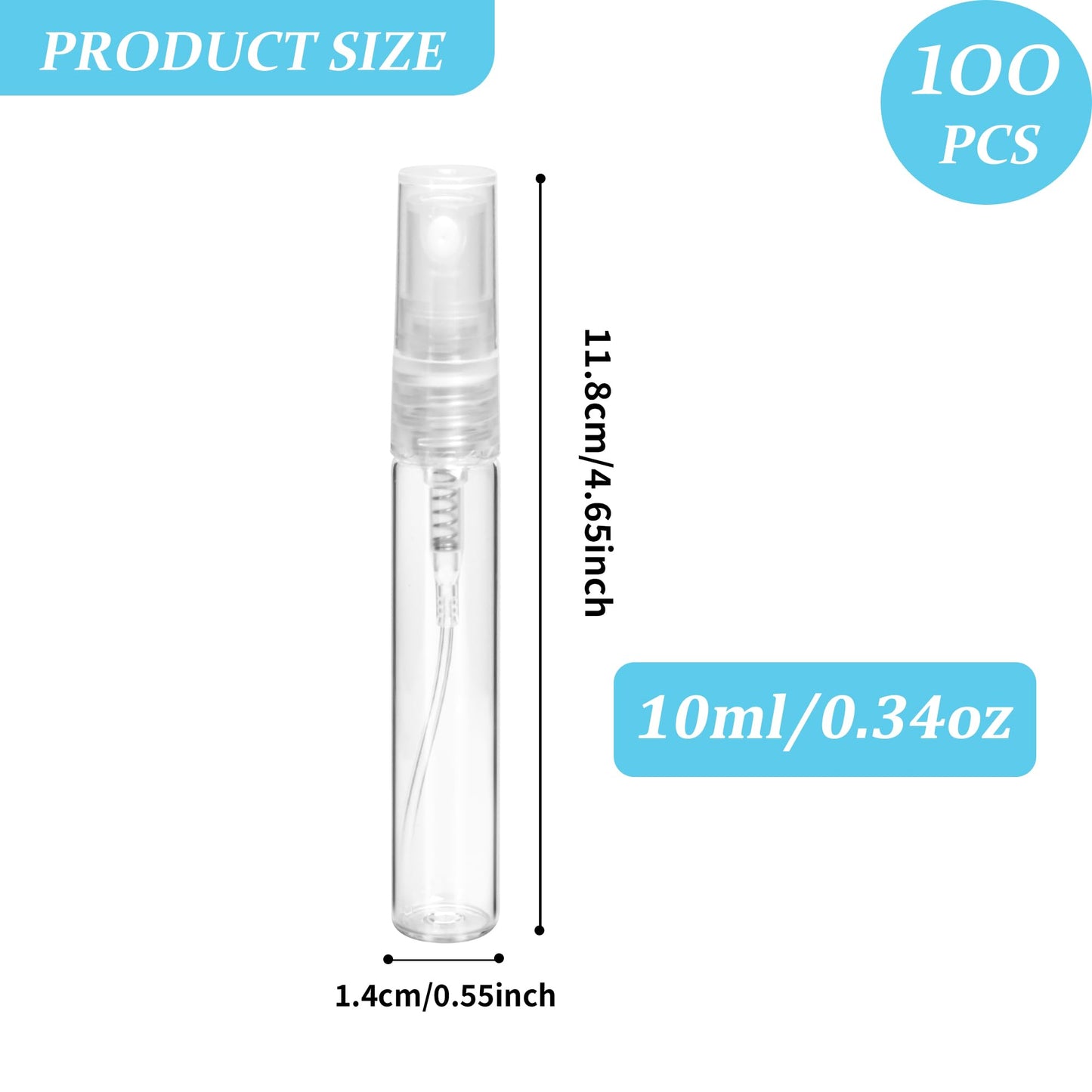 Axigundaone 100 Pcs 10 ml Glass Spray Bottles, Fine Mist Perfume Bottle Empty, Refillable Glass Perfume Bottles for Travel Makeup Tool