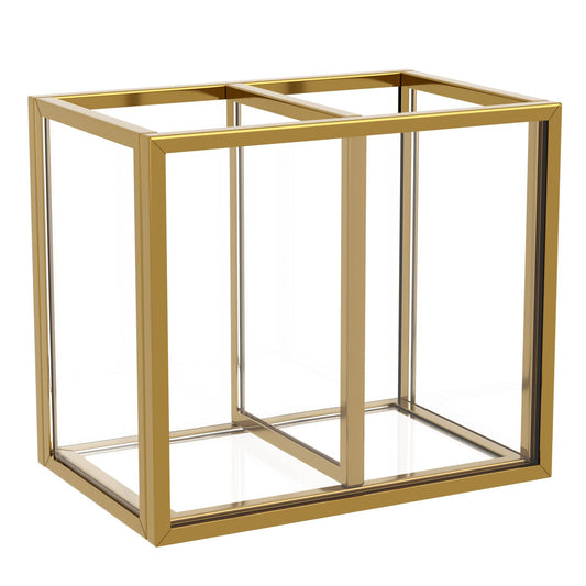 NIUBEE Gold Acrylic Pen Holder for Desk, Clear Pencil Cup Organizer Makeup Brush Holder, Acrylic Desk Organizers and Accessories for Desktop Office - 2 Compartments