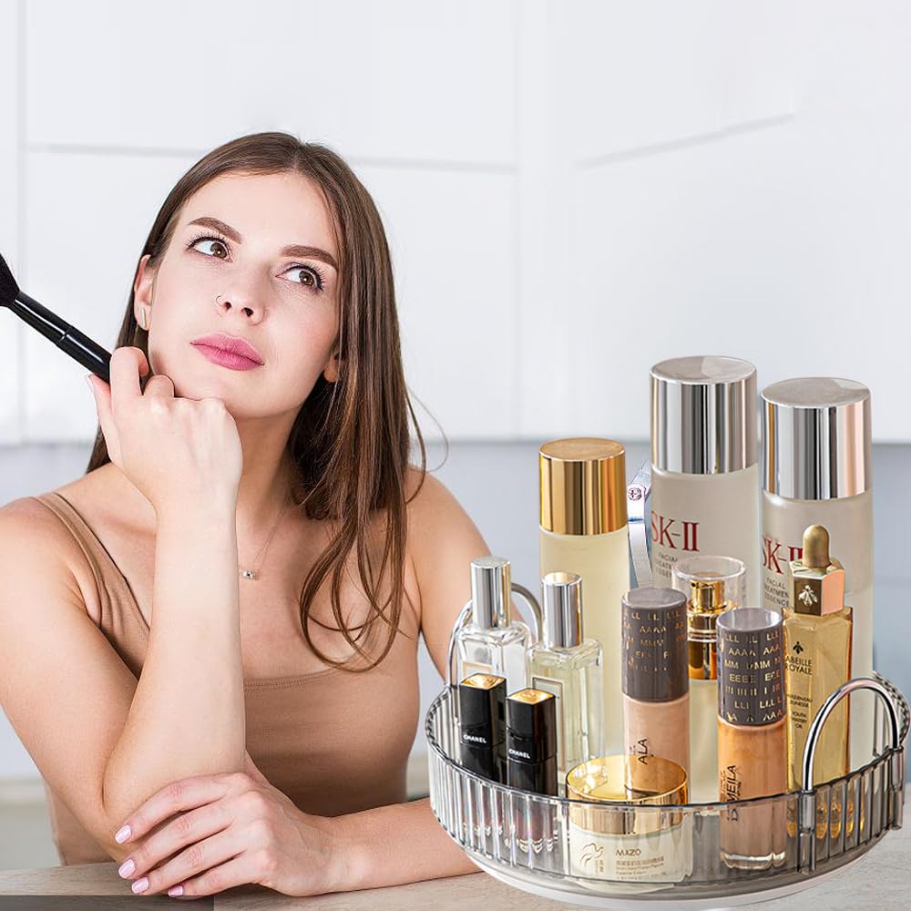 UNICOMVSX Rotating Makeup Organizer for Vanity, Spinning Cosmetics Storage for Bathroom Countertop, Skincare Holder Rack for Facial Cream, Perfume, Lotion, Lipstick (1 Tier, Smoky Grey)
