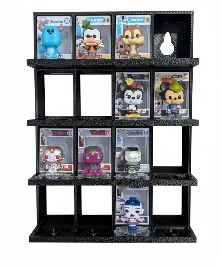 Bitty Pop Display Rack, Wall Mountable, Collectible Figurine Storage Shelf, 4-Tier, 16 Total, Display Case for Bitty Pop Figures (3D Printed)