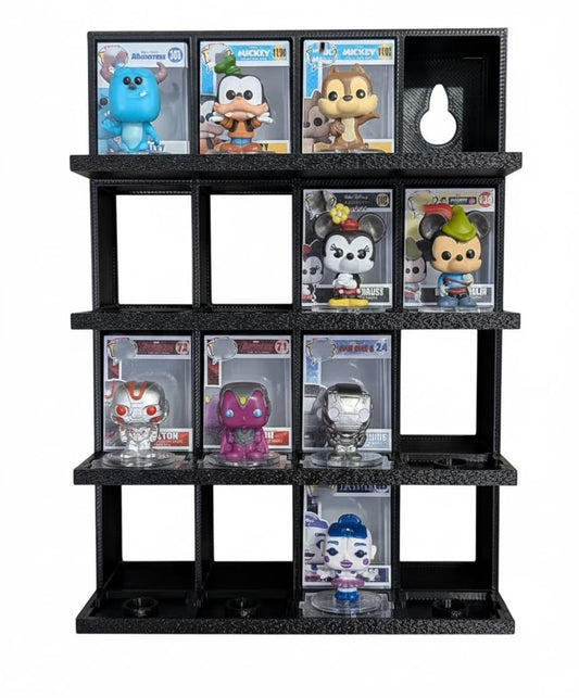 Bitty Pop Display Rack, Wall Mountable, Collectible Figurine Storage Shelf, 4-Tier, 16 Total, Display Case for Bitty Pop Figures (3D Printed)
