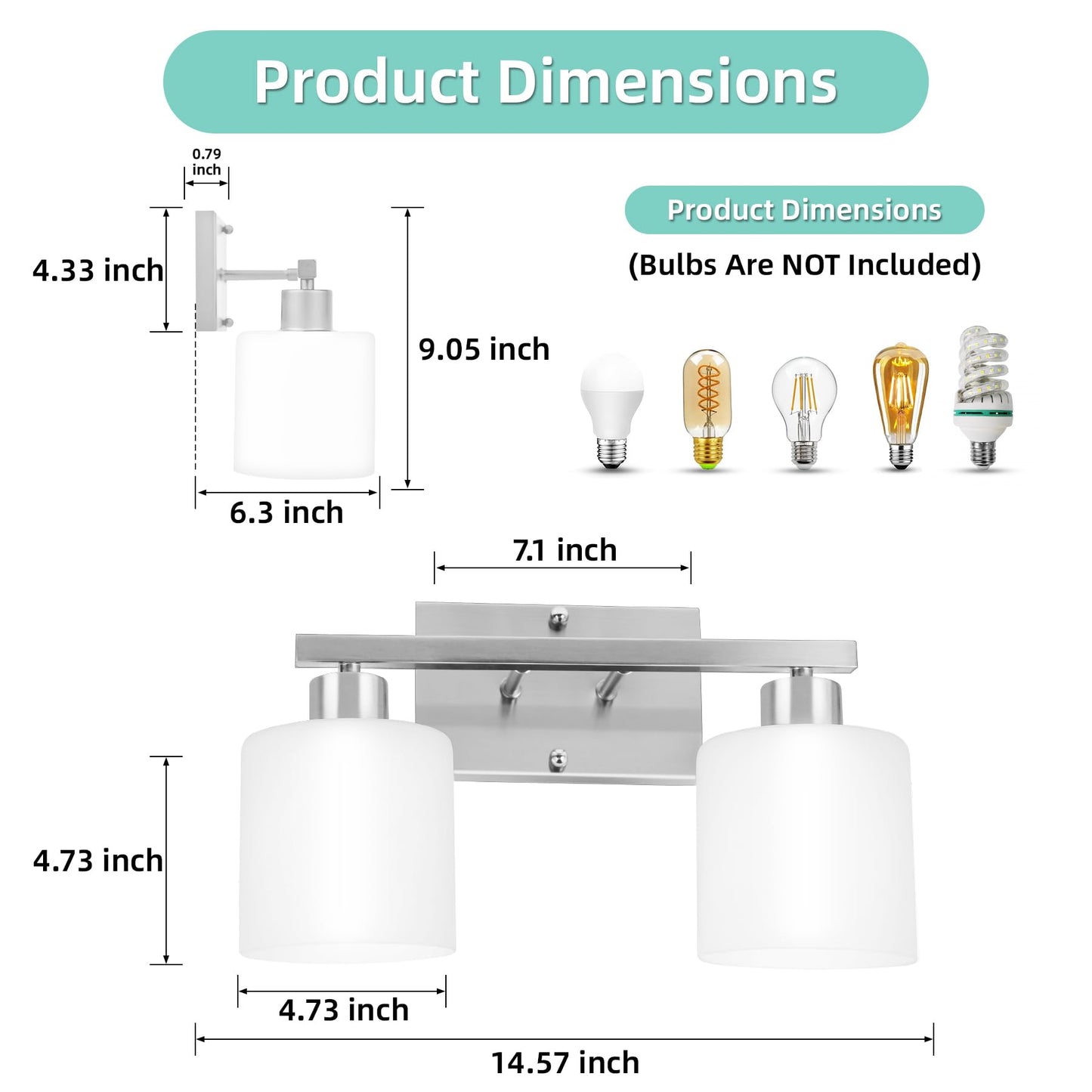 SILAMPDI Bathroom Lighting Fixtures Over Mirror Brushed Nickel, Modern 2-Light Vanity Lights Fixtures, Wall Sconces Light for Bedroom, Hallway, Milky White Glass Shades, E26 Base, Bulbs Not Included